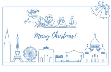 Noel Baba'ya binalar üzerinde uçan atlı kızak.