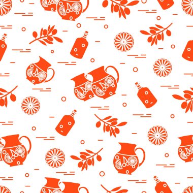 Sürahi sangria, portakal, şişe ile şirin seamless modeli