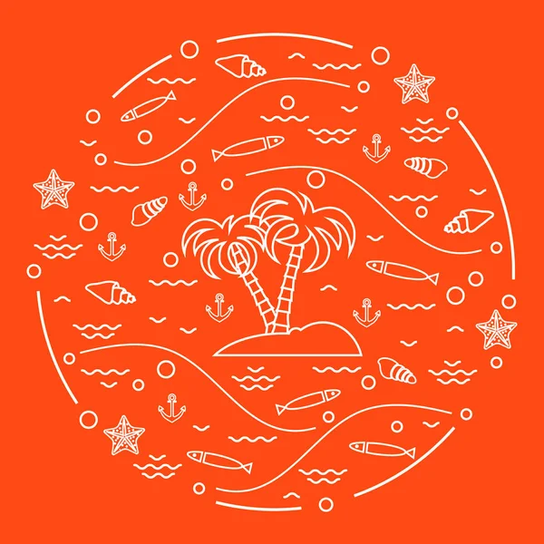 Χαριτωμένο διανυσματικά εικονογράφηση με ψάρια, νησί με φοίνικες, anch — Διανυσματικό Αρχείο