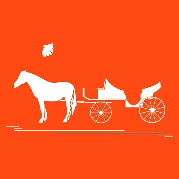 Ilustración vectorial con carro tirado por caballos y hoja de roble. Trav. — Vector de stock