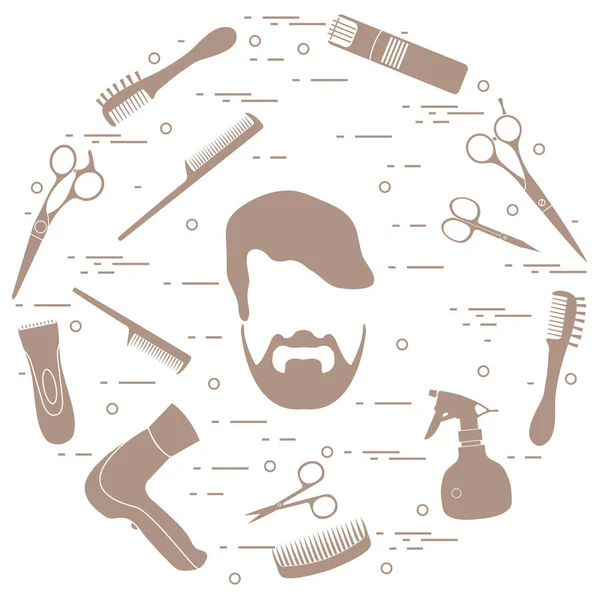 Illustration of men hairstyles, beards and mustaches, hairdresse — Stock Vector