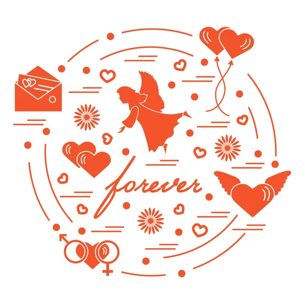 Χαριτωμένο διανυσματικά εικονογράφηση με σύμβολα διαφορετικό είδος αγάπης: καρδιές, ai — Διανυσματικό Αρχείο