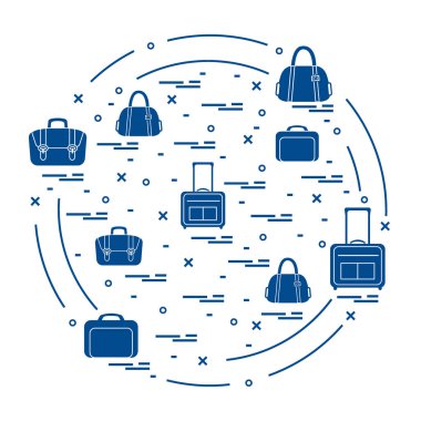 Vektör çizim farklı çanta ve bavul seyahat için 