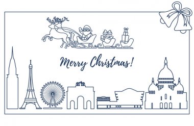 Noel Baba'ya binalar üzerinde uçan atlı kızak.