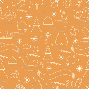 Çeşitli kış elemanları ile Seamless Modeli: atlı kızak, ağaç, sc