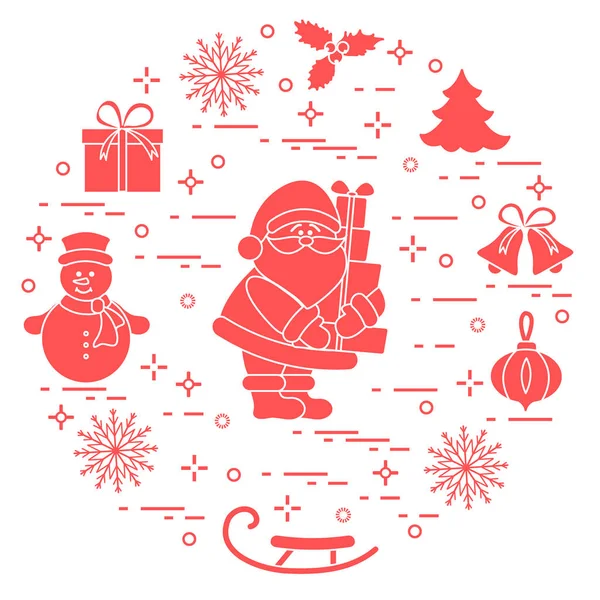 Noel Baba hediyeleri ve diğer yeni yıl ve Noel işaret — Stok Vektör
