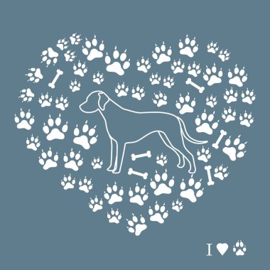 Köpek parça ve kemiklerde bir arka plan üzerinde Dalmaçya siluet 