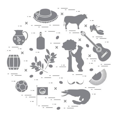 Vektör illüstrasyon düzenlenen İspanya çeşitli semboller ile bir 