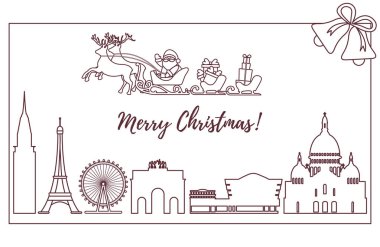 Noel Baba'ya binalar üzerinde uçan atlı kızak.