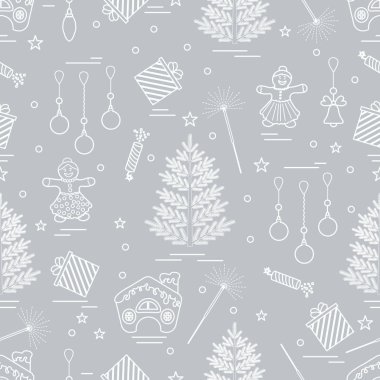 Kış çeşitli Noel elemanları ile seamless modeli: ağaç, 