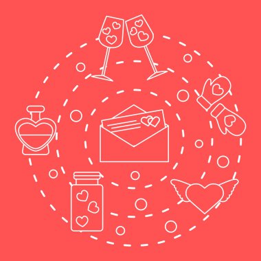 Romantik sembolleri: mittens, kupa, Valentine's.