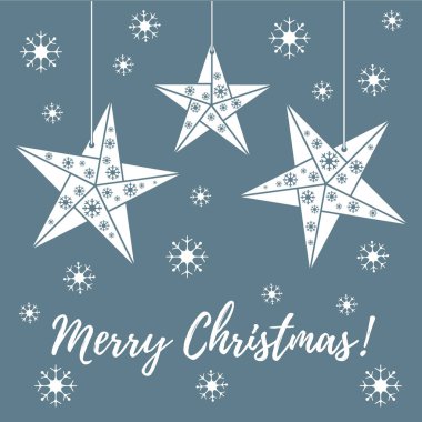 Vektör çizim kar taneleri ve üç yıldız origami ile kat