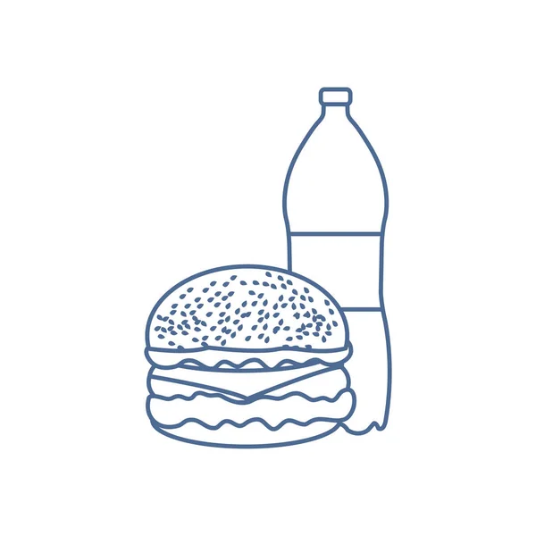 Hambúrguer e garrafa de água com gás . — Vetor de Stock