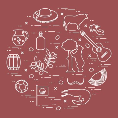 Vektör illüstrasyon düzenlenen İspanya çeşitli semboller ile bir 