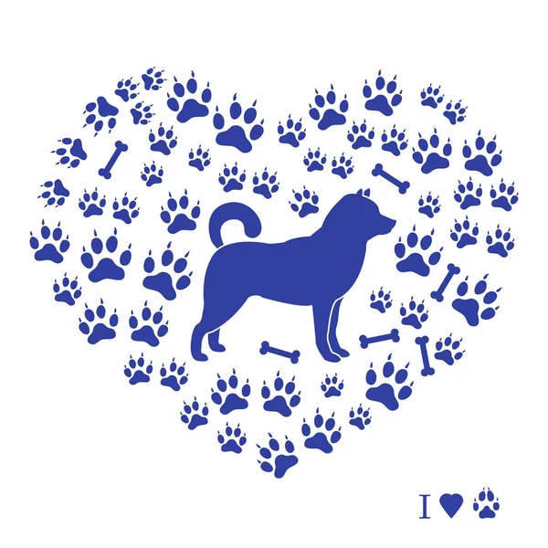 Shiba Inu siluet köpek parça ve kemiklerde bir arka plan üzerinde 