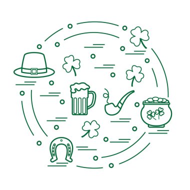 Cute vector illustration with different symbols for St. Patrick'