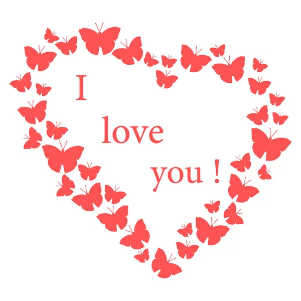 Motýli v srdcích. Den svatého Valentýna. Miluju tě — Stockový vektor