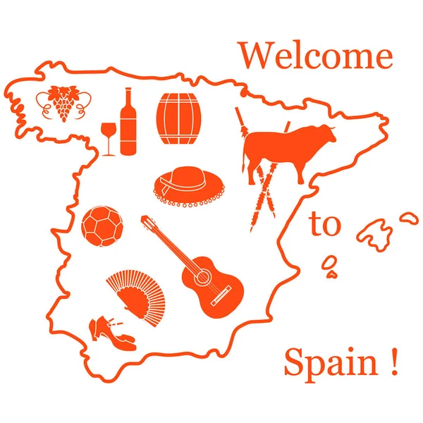 Векторная иллюстрация с различными символами Испании. Travel and le — стоковый вектор