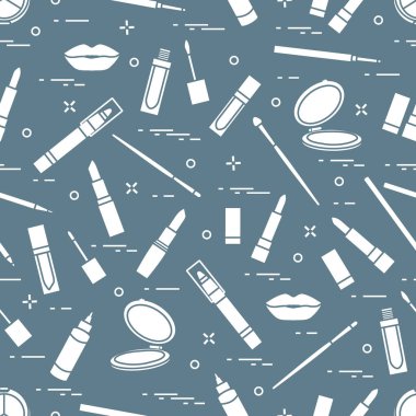 Seamless modeli farklı dudak makyaj araçları. Vektör illustra