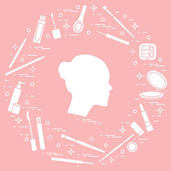 Silhouette de tête féminine et divers accessoires pour l'applic — Image vectorielle