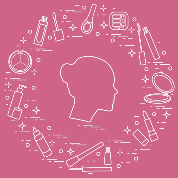 Silhouette de tête féminine et divers accessoires pour l'applic — Image vectorielle