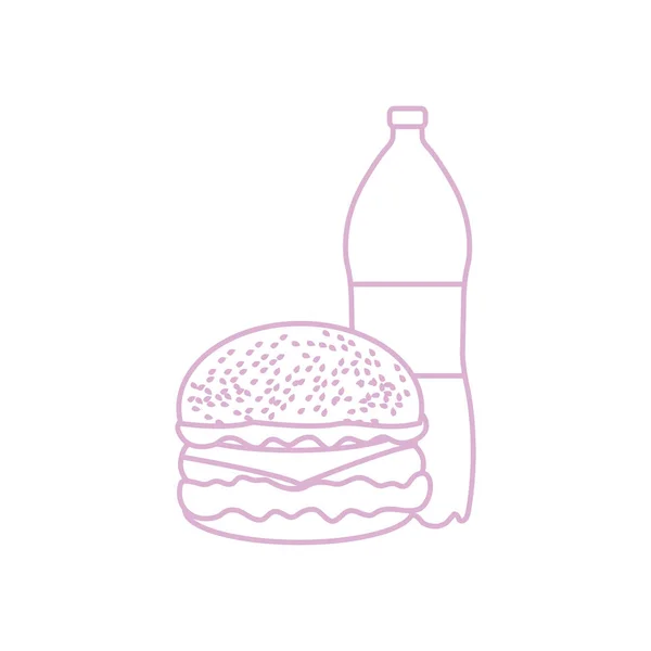Burger and bottle of soda water. — Stock Vector