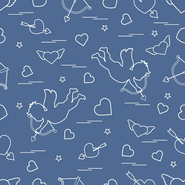 Mignon motif sans couture avec des pousses de Cupidon un arc et des cœurs. Amour s — Image vectorielle