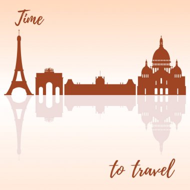 Paris'in ünlü binalar. Simgeler ve simge. Başlık sayfası, poster veya baskı için tasarım.