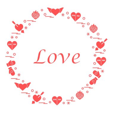 Herkesdaire oluşturacak şekilde düzenlenmiş farklı romantik sembolleri ile sevimli vektör çizim. Tasarım afiş, el ilanı, afiş veya Yazdır. 