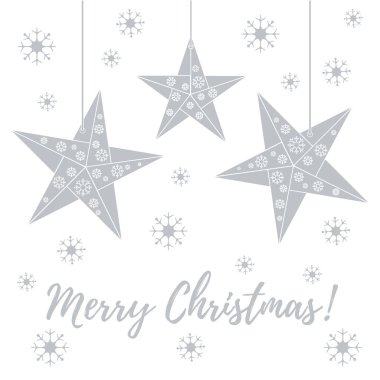 Kar taneleri ve katlanmış ve halatlar üzerinde asılı üç yıldız origami ile illüstrasyon vektör. Tasarım afiş, el ilanı, afiş veya Yazdır.