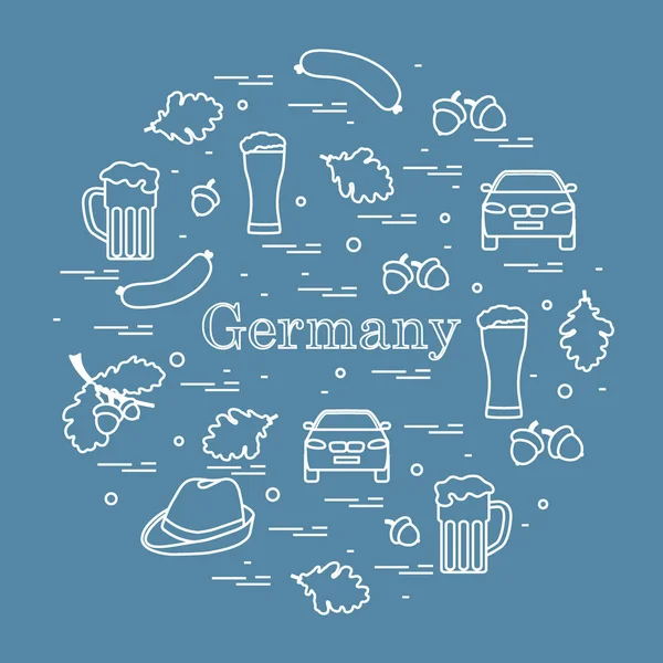 Illustrazione Vettoriale Con Vari Simboli Della Germania Disposti Cerchio Viaggi — Vettoriale Stock