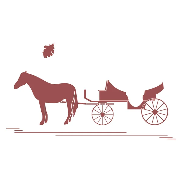 Ilustración Vectorial Con Carro Tirado Por Caballos Hoja Roble Viajes — Vector de stock