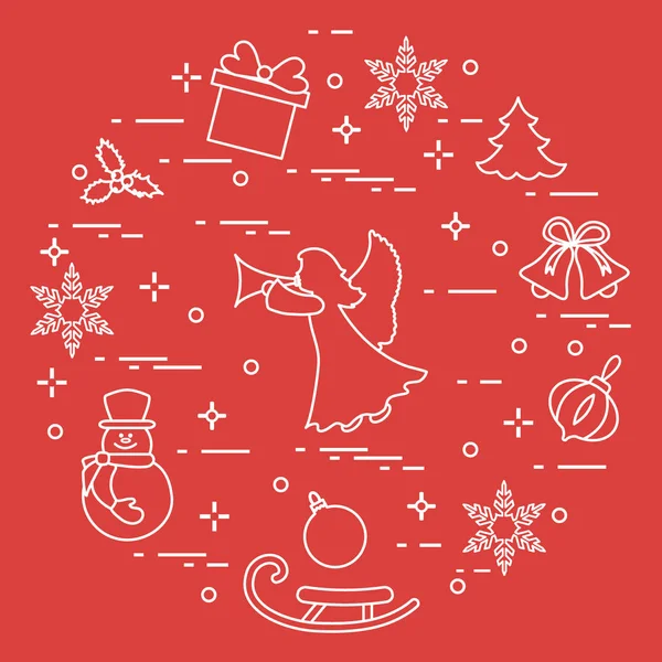 Neujahrs Und Weihnachtssymbole Winter Elemente Linienstil — Stockvektor