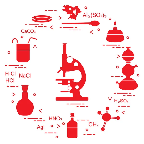 Naukowych Elementy Edukacji Chemii Mikroskopu Petriego Zakraplacz Kolb Aparatu Kippa — Wektor stockowy