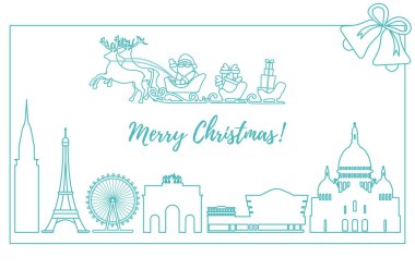 Noel Baba'ya binalar üzerinde uçan atlı kızak.