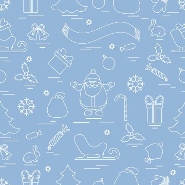 Kış çeşitli Noel elemanları ile seamless modeli: ağaç, 