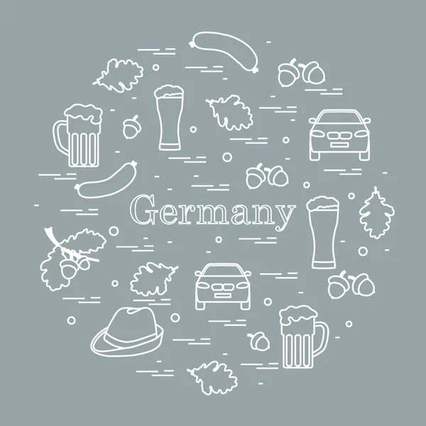 Vector illustration with various symbols of Germany arranged in — Stock Vector