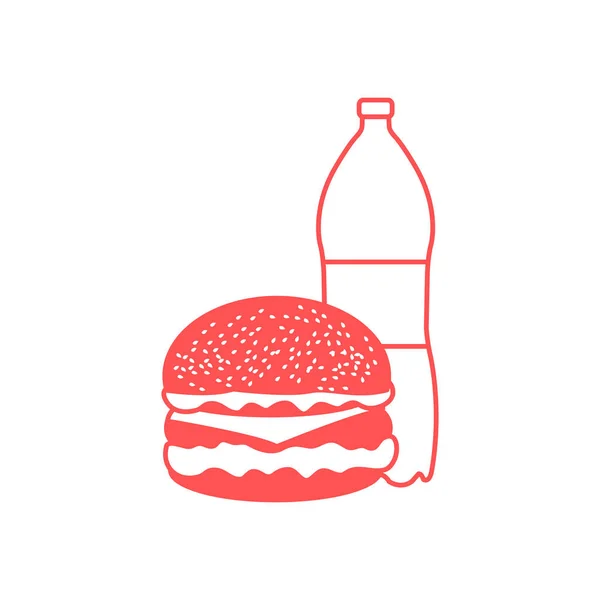 Burger and bottle of soda water. — Stock Vector