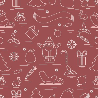 Kış çeşitli Noel elemanları ile seamless modeli: ağaç, 