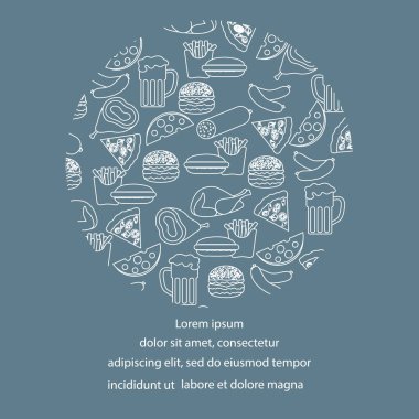 Bira, yemek ve fast food farklı türleri.