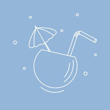 Yarım Hindistan cevizi, tüp ve şemsiye kokteyl stilize simgesi