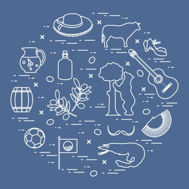 Vektör illüstrasyon düzenlenen İspanya çeşitli semboller ile bir 