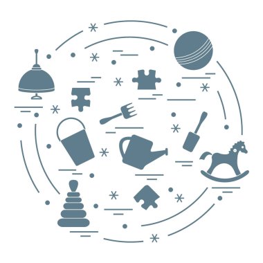 Vektör çizim çocuklar bir daire içinde düzenlenmiş elemanları: whirligi