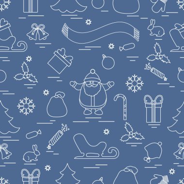 Kış çeşitli Noel elemanları ile seamless modeli: ağaç, 