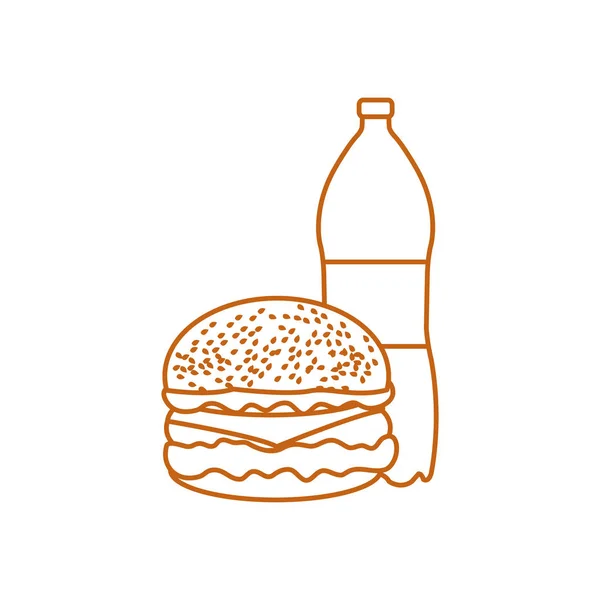 Burger e bottiglia di acqua gassata . — Vettoriale Stock