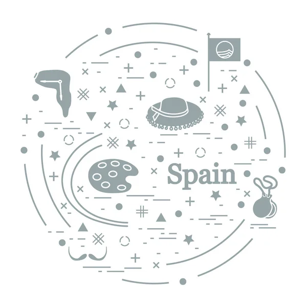 Vector afbeelding met verschillende symbolen van Spanje geregeld een — Stockvector