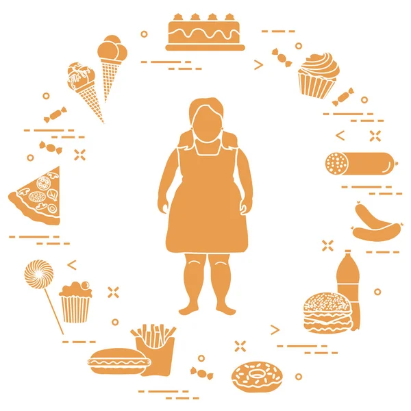 Habitudes alimentaires nocives et grosse fille . — Image vectorielle