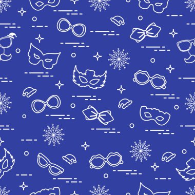 Farklı karnaval süslemeleri seamless modeli: maskeler, chris