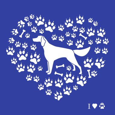 Setter siluet köpek parça ve f kemiklerde arka plan üzerinde