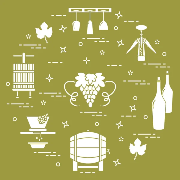 Weinbereitung: Produktion und Lagerung von Wein. Trinkkultur — Stockvektor
